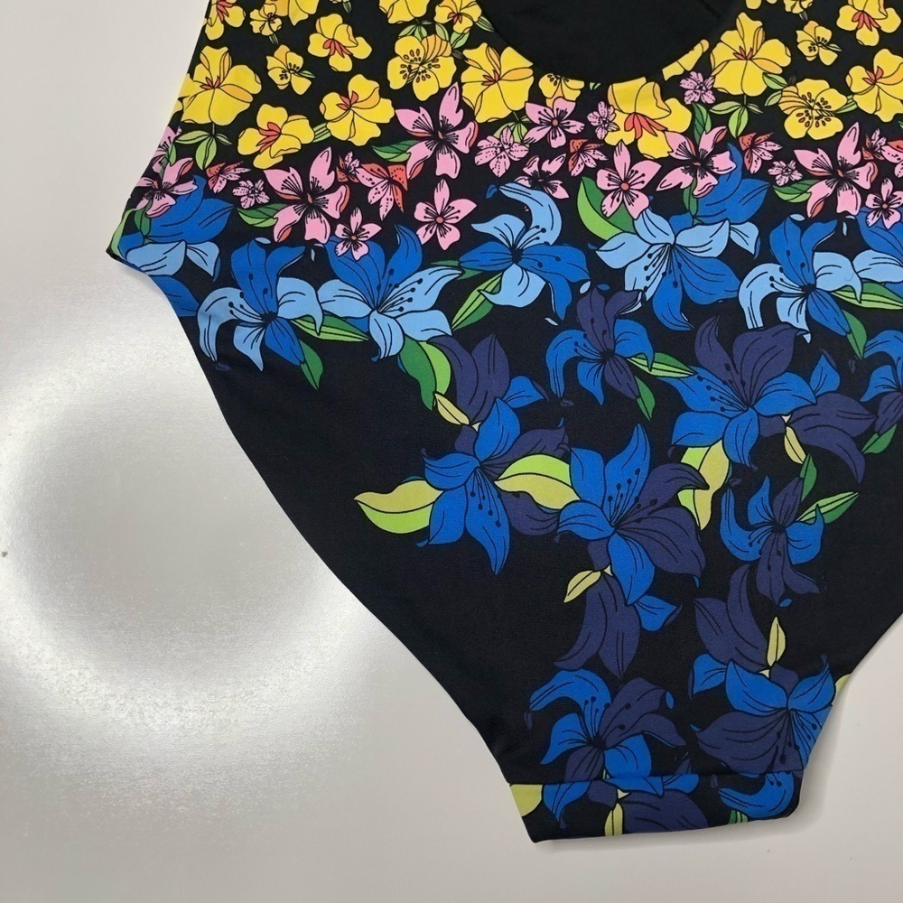 NEW Onia Rachel Floral Yellow Blue Pink Flower Black Stretchy One Piece Swimsuit - Picture 11 of 16